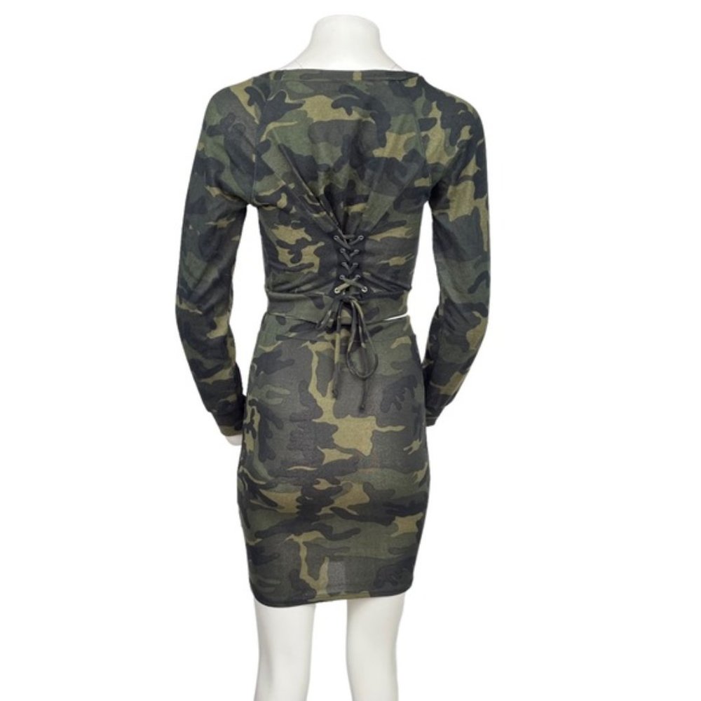 Camo Crop Top and Mini Skirt Set Olive Green - Picture 2 of 3